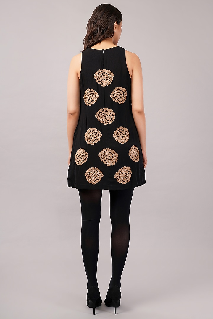 Black Viscose Georgette Embroidered Mini Vacation Dress by Abraham & Thakore at Pernia's Pop Up Shop