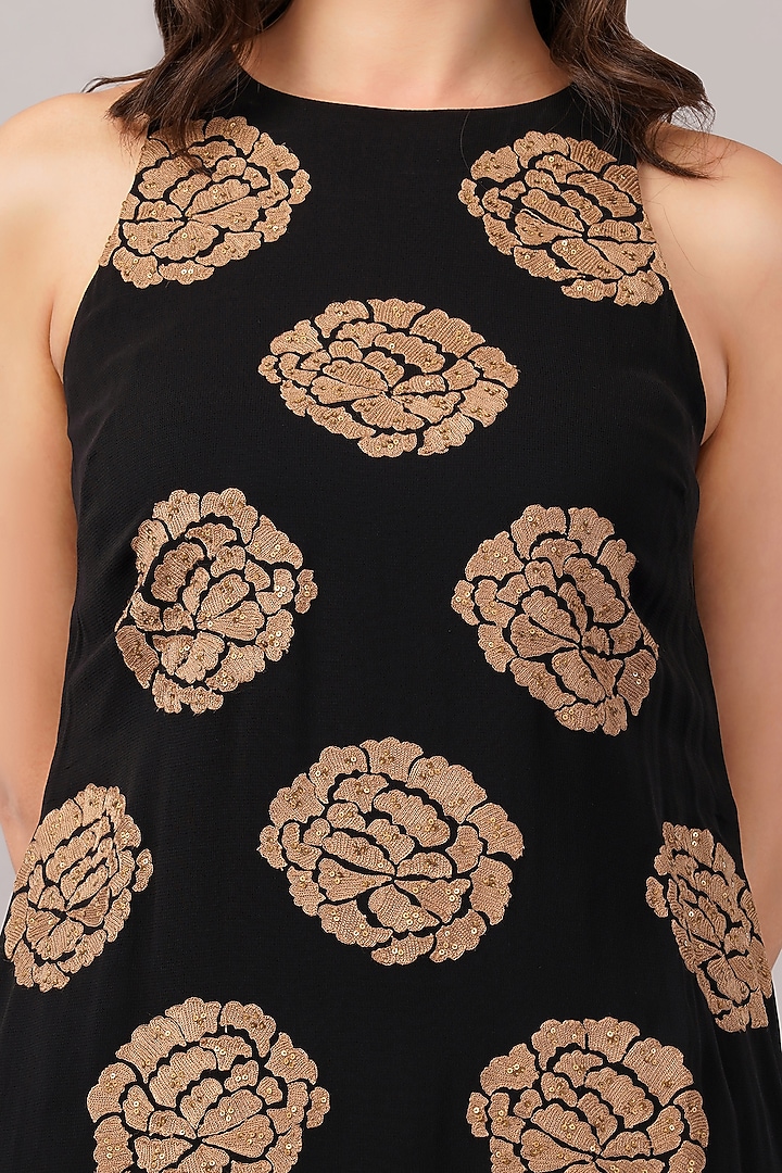 Black Viscose Georgette Embroidered Mini Vacation Dress by Abraham & Thakore at Pernia's Pop Up Shop