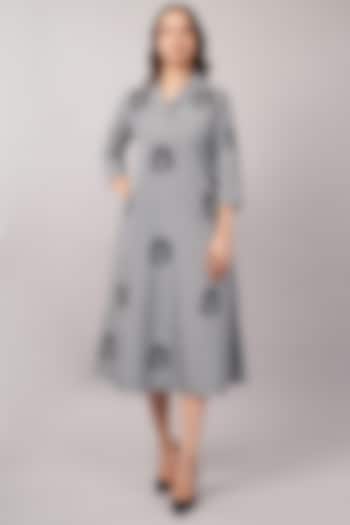 Grey & Black Cotton Striped Midi Vacation Dress by Abraham & Thakore at Pernia's Pop Up Shop
