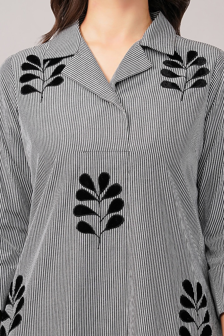 Grey & Black Cotton Striped Midi Vacation Dress by Abraham & Thakore at Pernia's Pop Up Shop