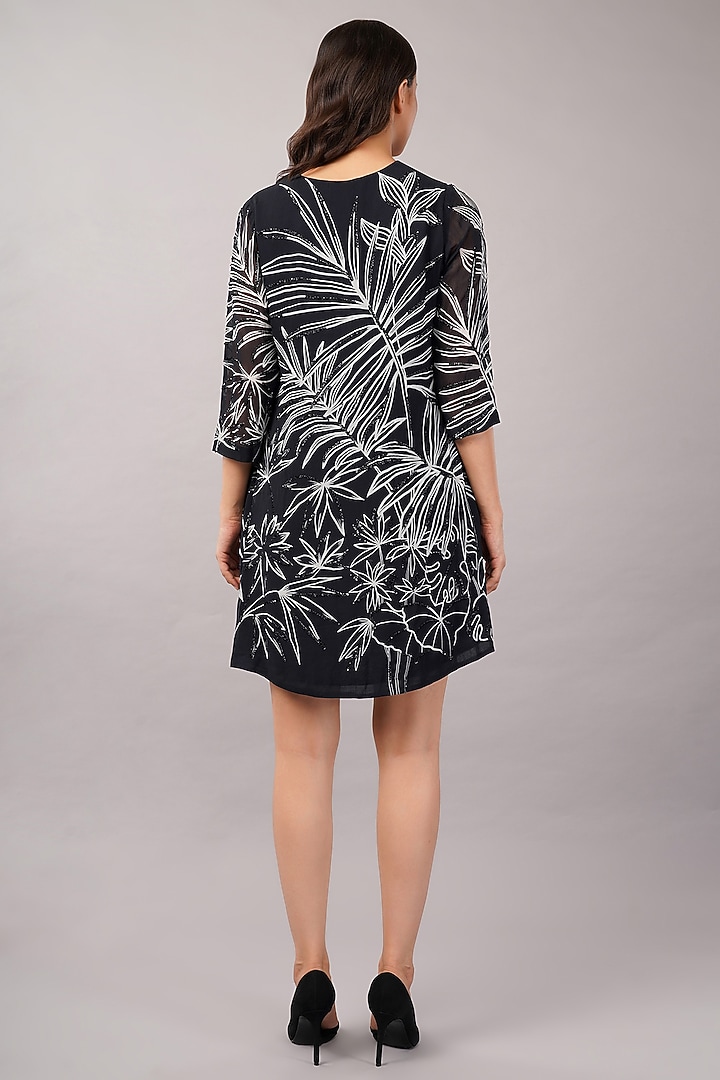Black Viscose Georgette Sequins Embroidered Mini Vacation Dress by Abraham & Thakore at Pernia's Pop Up Shop