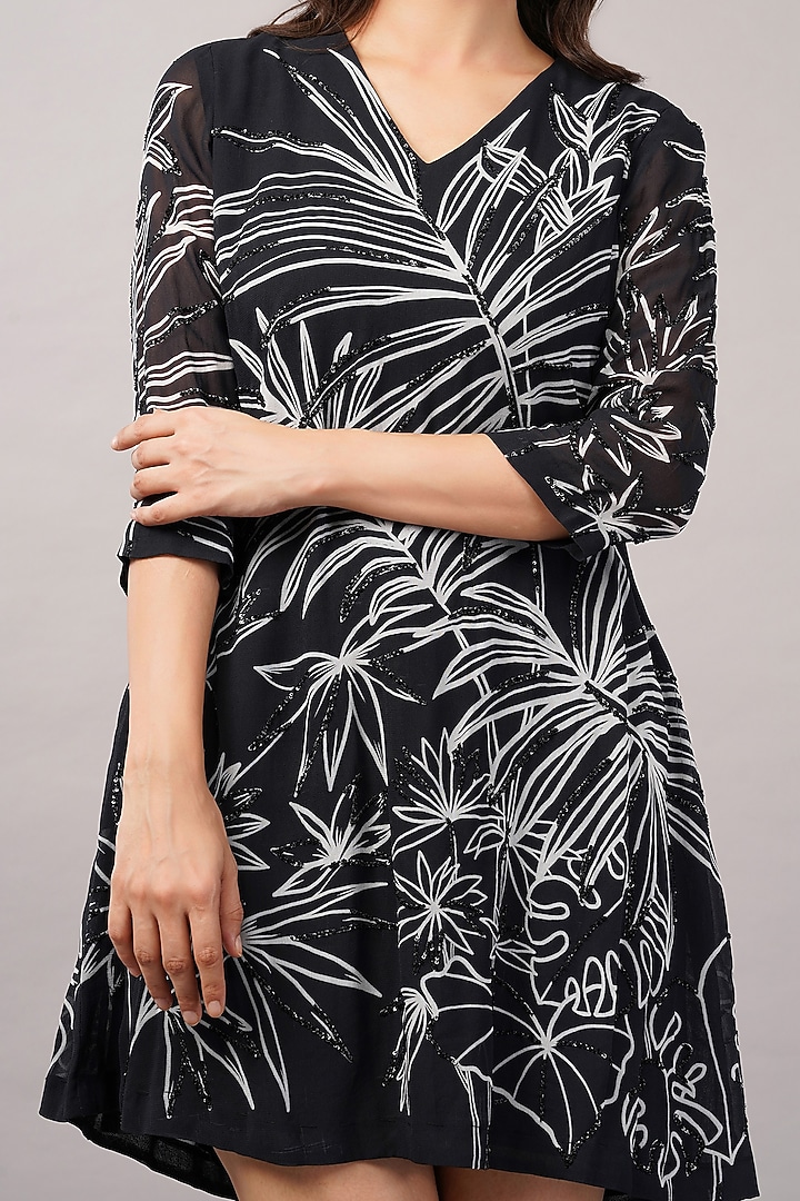 Black Viscose Georgette Sequins Embroidered Mini Vacation Dress by Abraham & Thakore at Pernia's Pop Up Shop