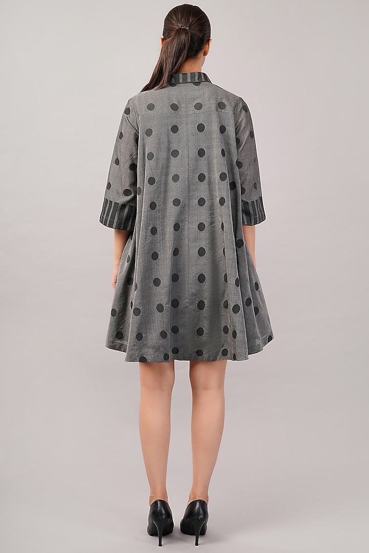 Grey Handwoven Silk & Cotton Cutwork Mini Vacation Dress by Abraham & Thakore at Pernia's Pop Up Shop