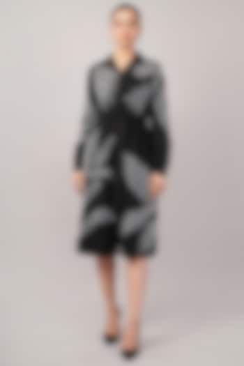 Black Linen Blend Applique Embroidered Midi Vacation Dress by Abraham & Thakore at Pernia's Pop Up Shop