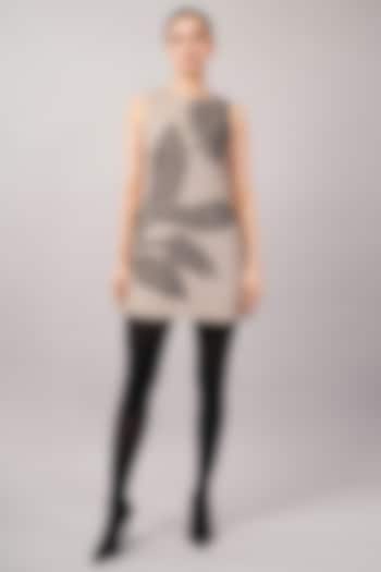 Taupe & Black Linen Blend Embroidered Mini Vacation Dress by Abraham & Thakore at Pernia's Pop Up Shop