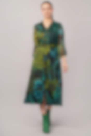 Green Viscose Organza Printed Midi Vacation Dress by Abraham & Thakore at Pernia's Pop Up Shop