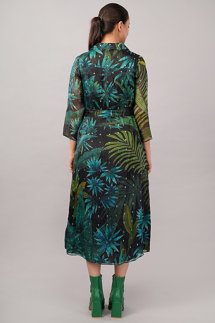 Green Viscose Organza Printed Midi Vacation Dress by Abraham & Thakore at Pernia's Pop Up Shop