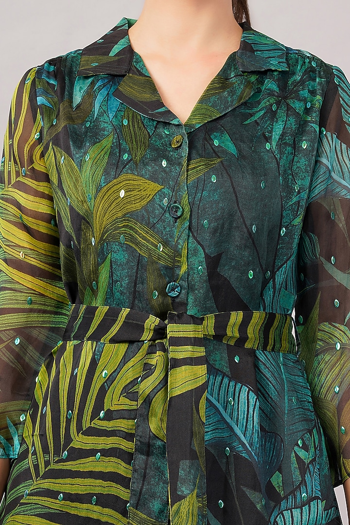 Green Viscose Organza Printed Midi Vacation Dress by Abraham & Thakore at Pernia's Pop Up Shop