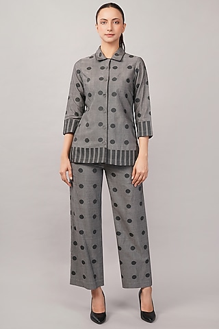 Grey Handwoven Silk & Cotton Cutwork Shirt by Abraham & Thakore