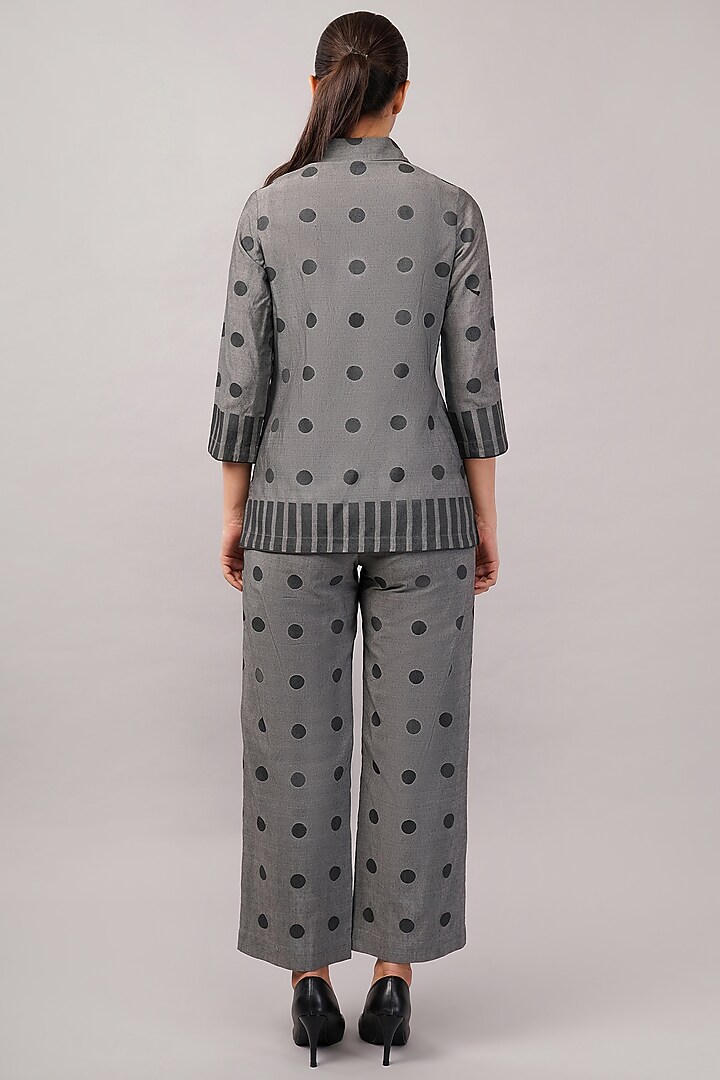 Grey Handwoven Silk & Cotton Cutwork Shirt by Abraham & Thakore at Pernia's Pop Up Shop