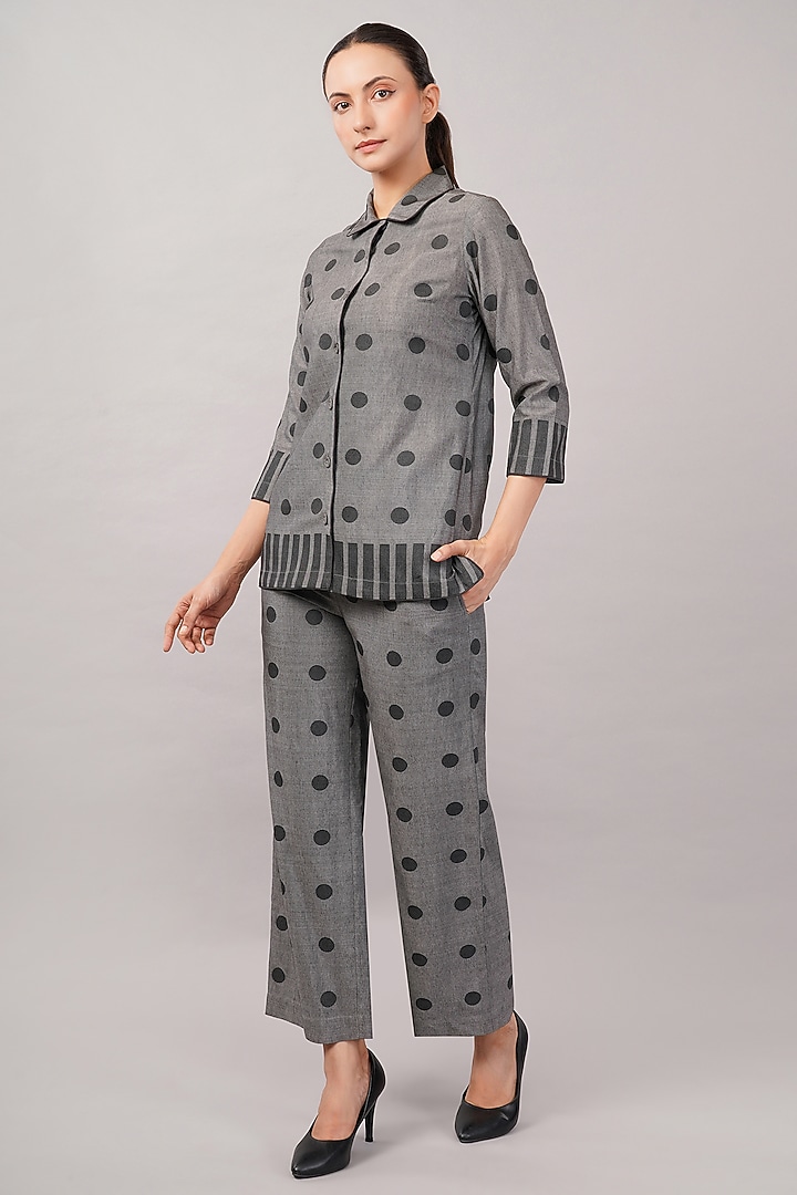 Grey Handwoven Silk & Cotton Cutwork Shirt by Abraham & Thakore at Pernia's Pop Up Shop