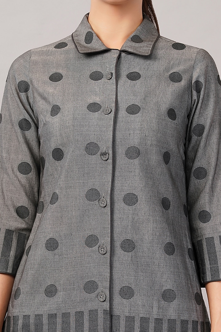 Grey Handwoven Silk & Cotton Cutwork Shirt by Abraham & Thakore at Pernia's Pop Up Shop