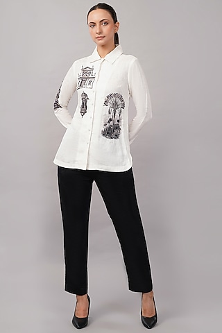 Ivory Linen Blend Printed Shirt by Abraham & Thakore