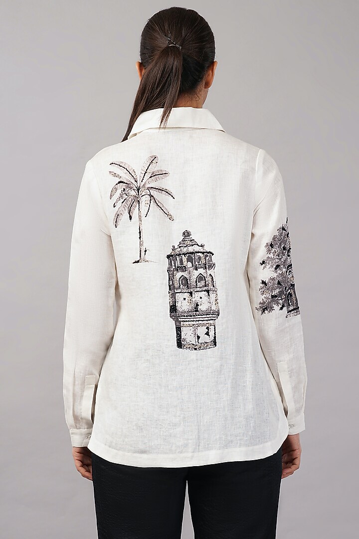 Ivory Linen Blend Printed Shirt by Abraham & Thakore at Pernia's Pop Up Shop
