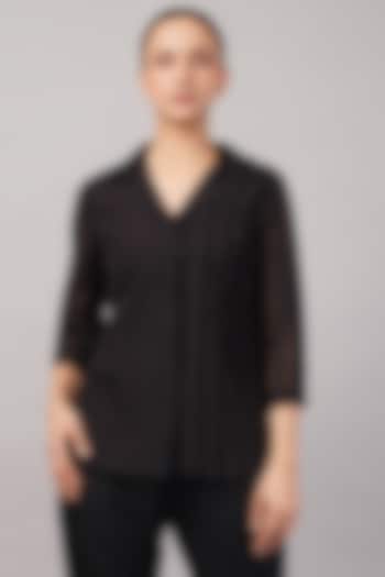 Black Handwoven Silk & Cotton Striped Shirt by Abraham & Thakore at Pernia's Pop Up Shop