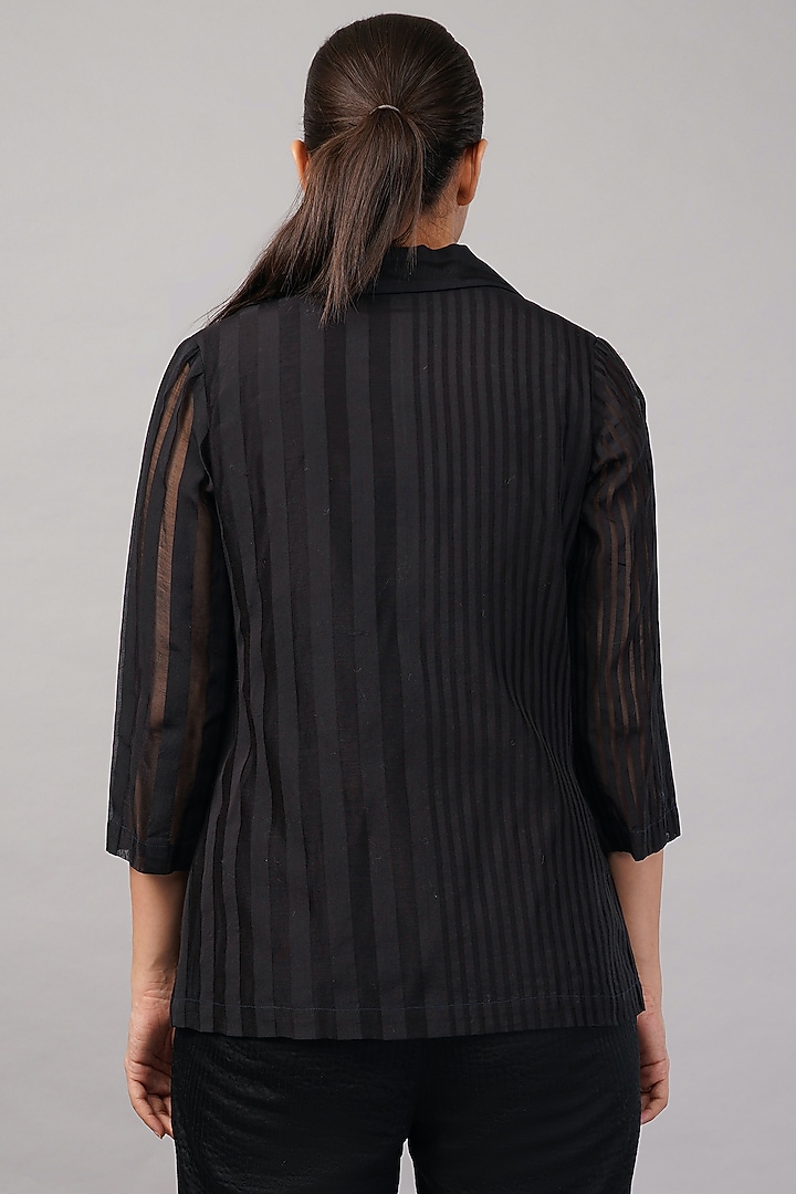 Black Handwoven Silk & Cotton Striped Shirt by Abraham & Thakore at Pernia's Pop Up Shop