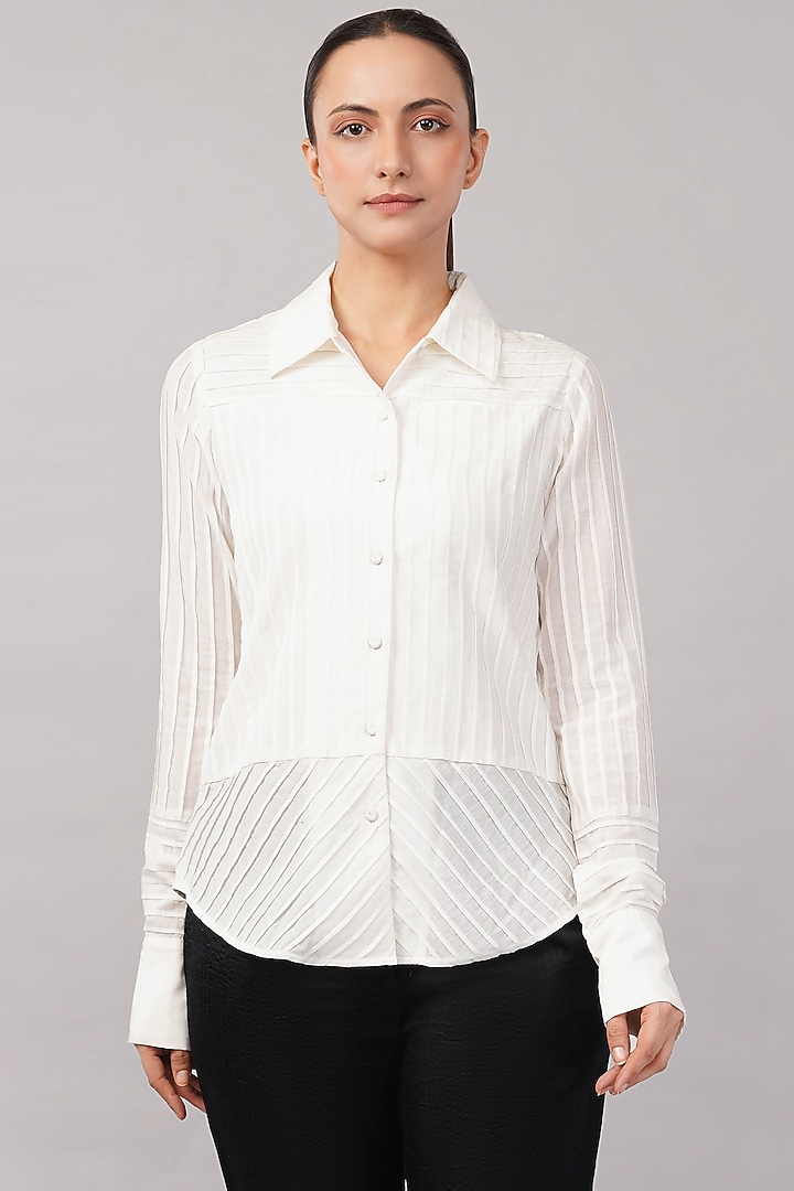 Ivory Cotton Blend Patchwork Shirt by Abraham & Thakore at Pernia's Pop Up Shop