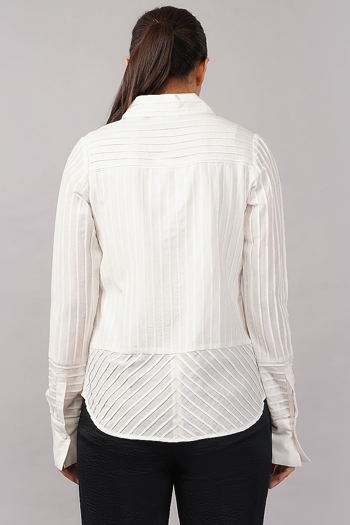 Ivory Cotton Blend Patchwork Shirt by Abraham & Thakore at Pernia's Pop Up Shop