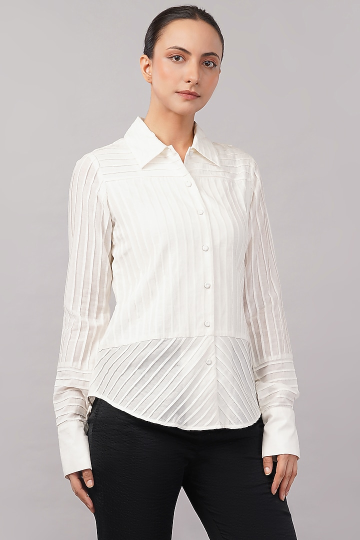 Ivory Cotton Blend Patchwork Shirt by Abraham & Thakore at Pernia's Pop Up Shop