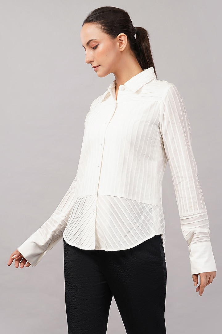 Ivory Cotton Blend Patchwork Shirt by Abraham & Thakore at Pernia's Pop Up Shop