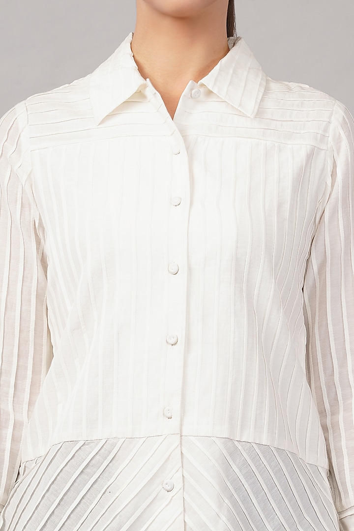 Ivory Cotton Blend Patchwork Shirt by Abraham & Thakore at Pernia's Pop Up Shop