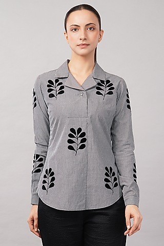 Black & Ivory Cotton Striped Shirt by Abraham & Thakore