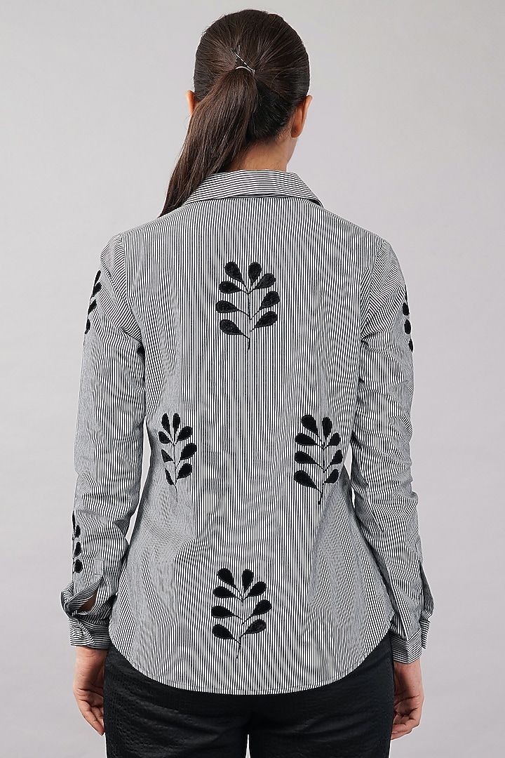 Black & Ivory Cotton Striped Shirt by Abraham & Thakore at Pernia's Pop Up Shop