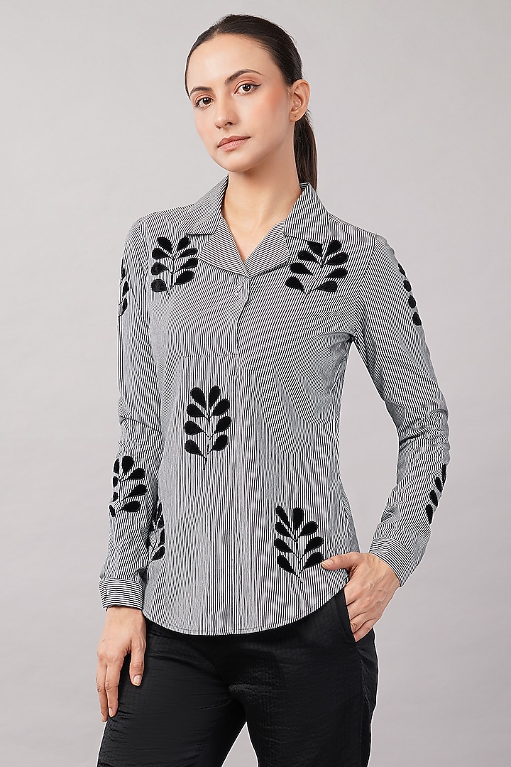 Black & Ivory Cotton Striped Shirt by Abraham & Thakore at Pernia's Pop Up Shop