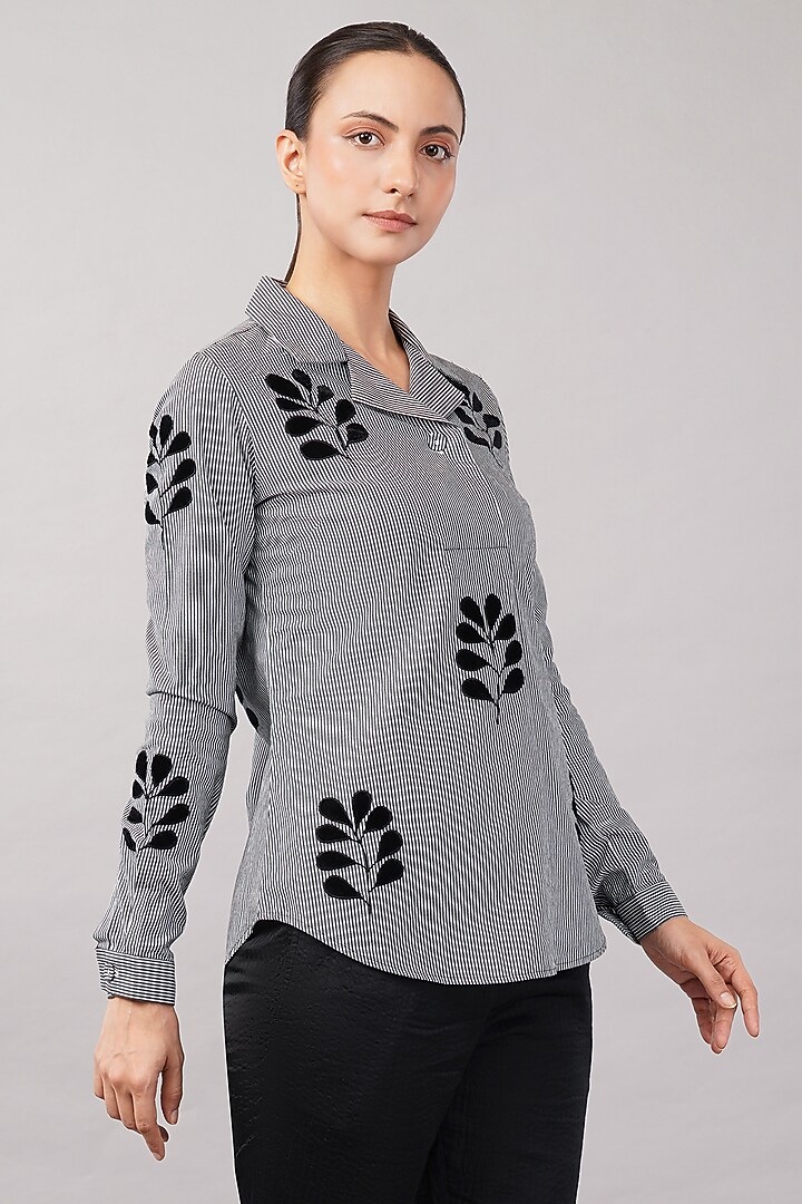 Black & Ivory Cotton Striped Shirt by Abraham & Thakore at Pernia's Pop Up Shop