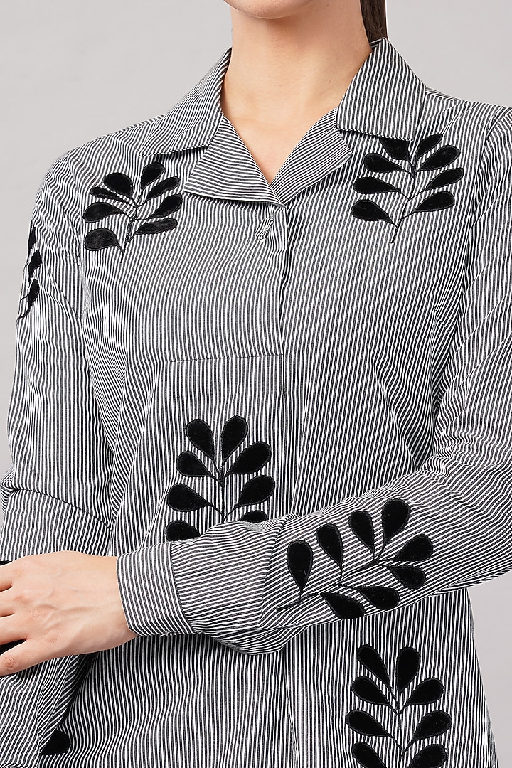 Black & Ivory Cotton Striped Shirt by Abraham & Thakore at Pernia's Pop Up Shop