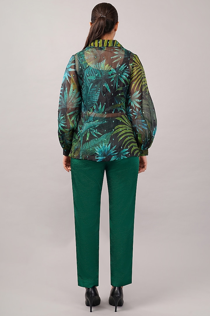 Green Viscose Organza Printed Shirt by Abraham & Thakore at Pernia's Pop Up Shop