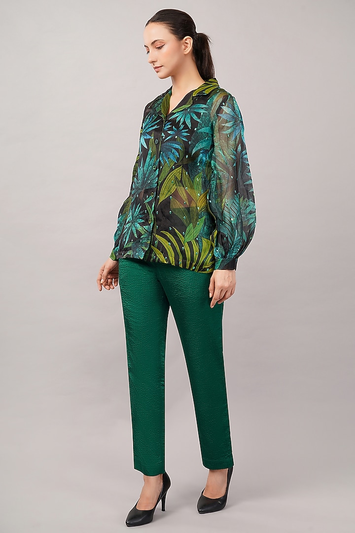 Green Viscose Organza Printed Shirt by Abraham & Thakore at Pernia's Pop Up Shop