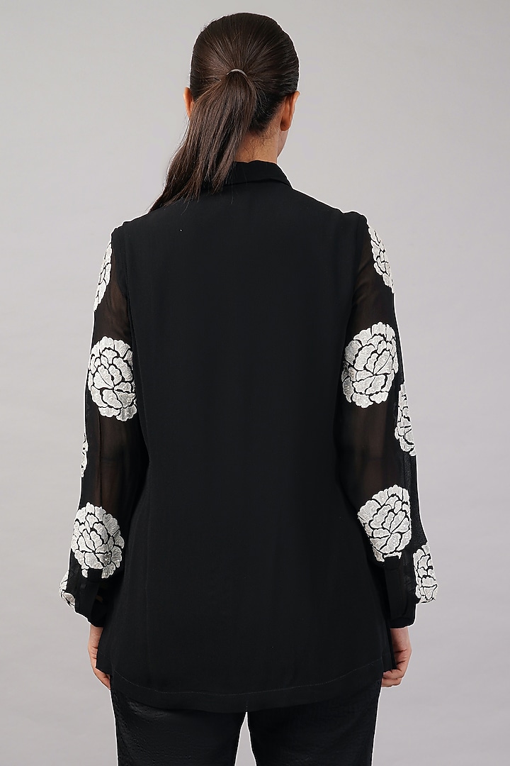 Black Viscose Georgette Embroidered Shirt by Abraham & Thakore at Pernia's Pop Up Shop
