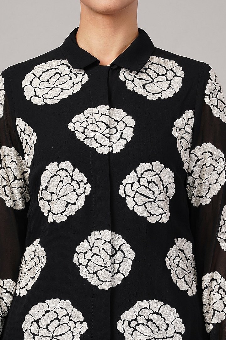 Black Viscose Georgette Embroidered Shirt by Abraham & Thakore at Pernia's Pop Up Shop