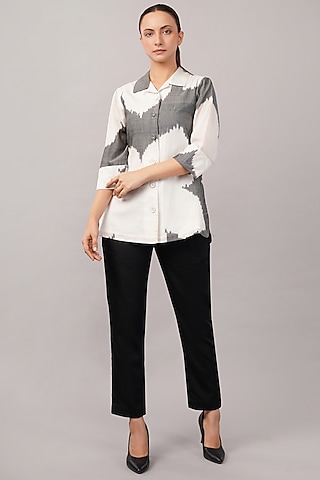 Ivory & Grey Tencel Ikat Shirt by Abraham & Thakore