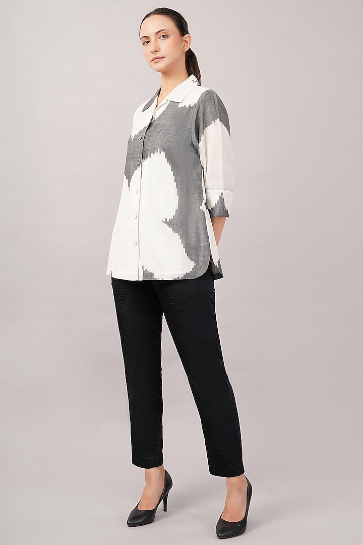 Ivory & Grey Tencel Ikat Shirt by Abraham & Thakore at Pernia's Pop Up Shop