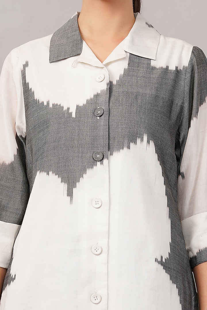 Ivory & Grey Tencel Ikat Shirt by Abraham & Thakore at Pernia's Pop Up Shop