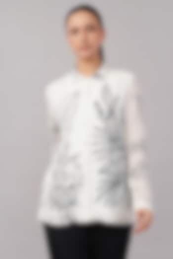 Ivory Viscose Georgette Sequins Embroidered Shirt by Abraham & Thakore at Pernia's Pop Up Shop