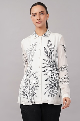 Ivory Viscose Georgette Sequins Embroidered Shirt by Abraham & Thakore