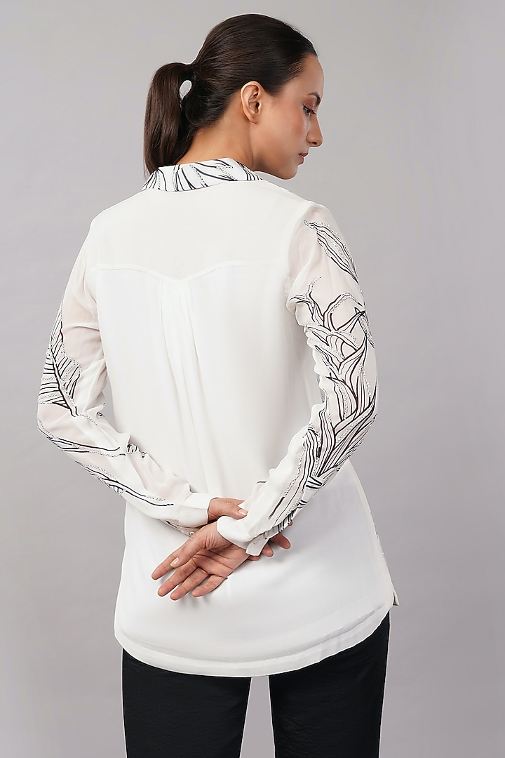 Ivory Viscose Georgette Sequins Embroidered Shirt by Abraham & Thakore at Pernia's Pop Up Shop