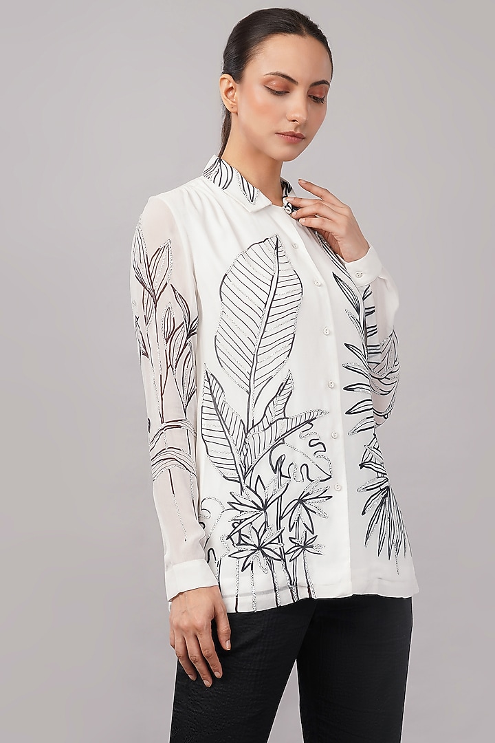 Ivory Viscose Georgette Sequins Embroidered Shirt by Abraham & Thakore at Pernia's Pop Up Shop