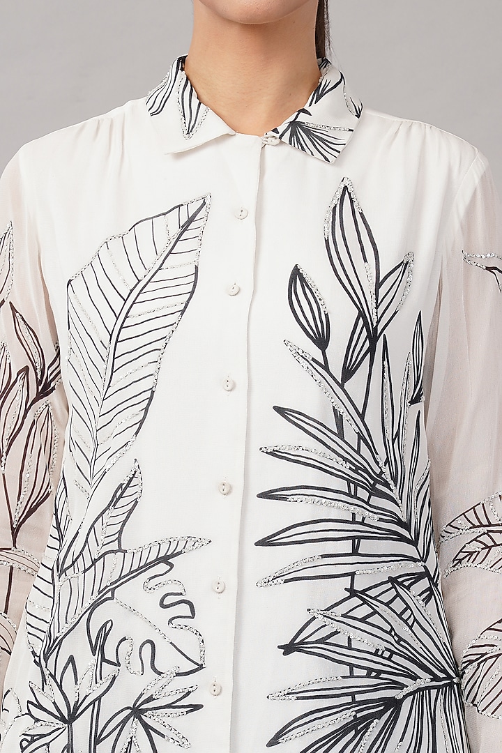 Ivory Viscose Georgette Sequins Embroidered Shirt by Abraham & Thakore at Pernia's Pop Up Shop