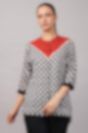 Black & Ivory Tencel Checkered Top by Abraham & Thakore at Pernia's Pop Up Shop