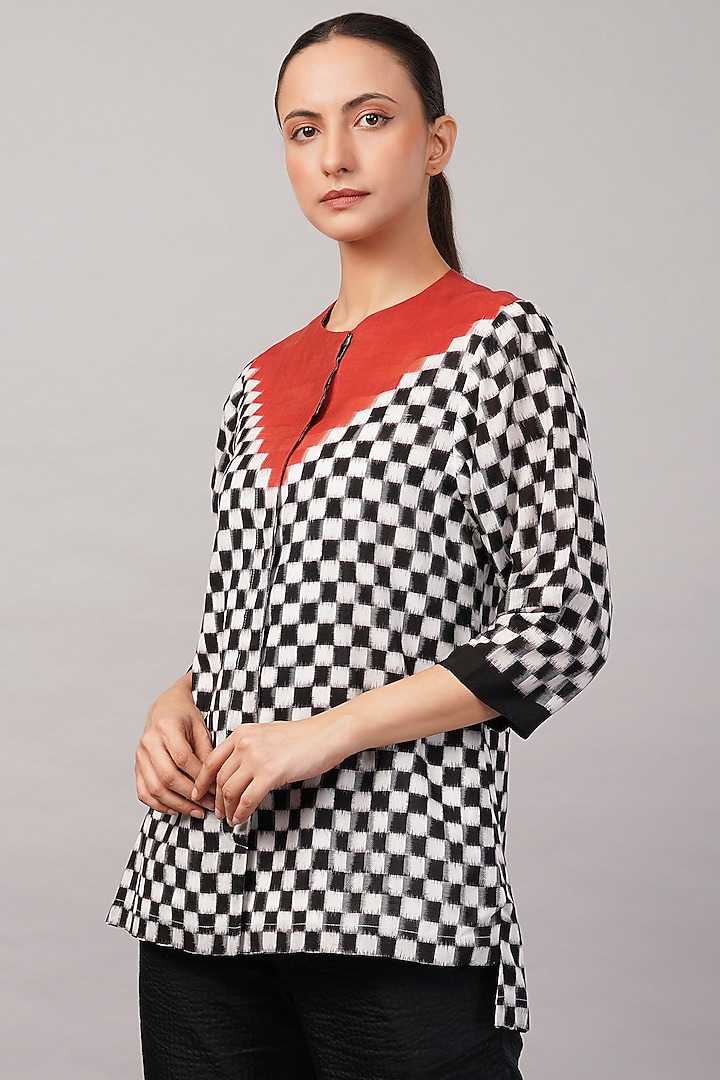 Black & Ivory Tencel Checkered Top by Abraham & Thakore at Pernia's Pop Up Shop