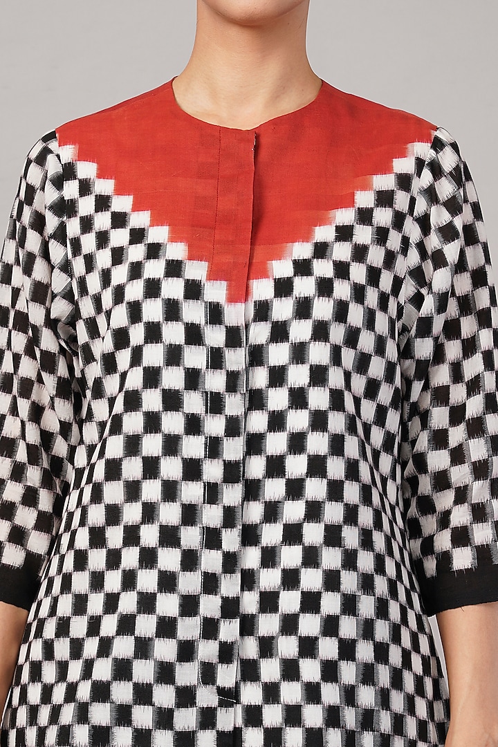 Black & Ivory Tencel Checkered Top by Abraham & Thakore at Pernia's Pop Up Shop