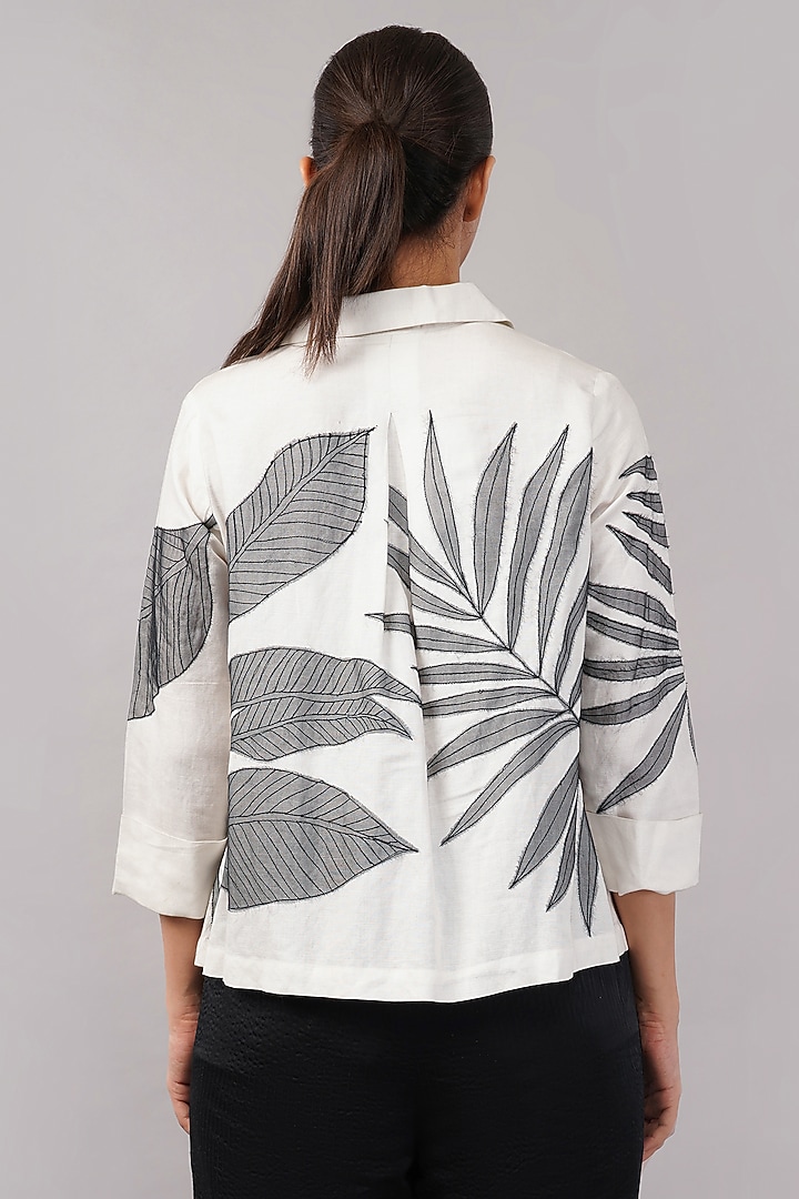 Ivory Linen Blend Applique Top by Abraham & Thakore at Pernia's Pop Up Shop