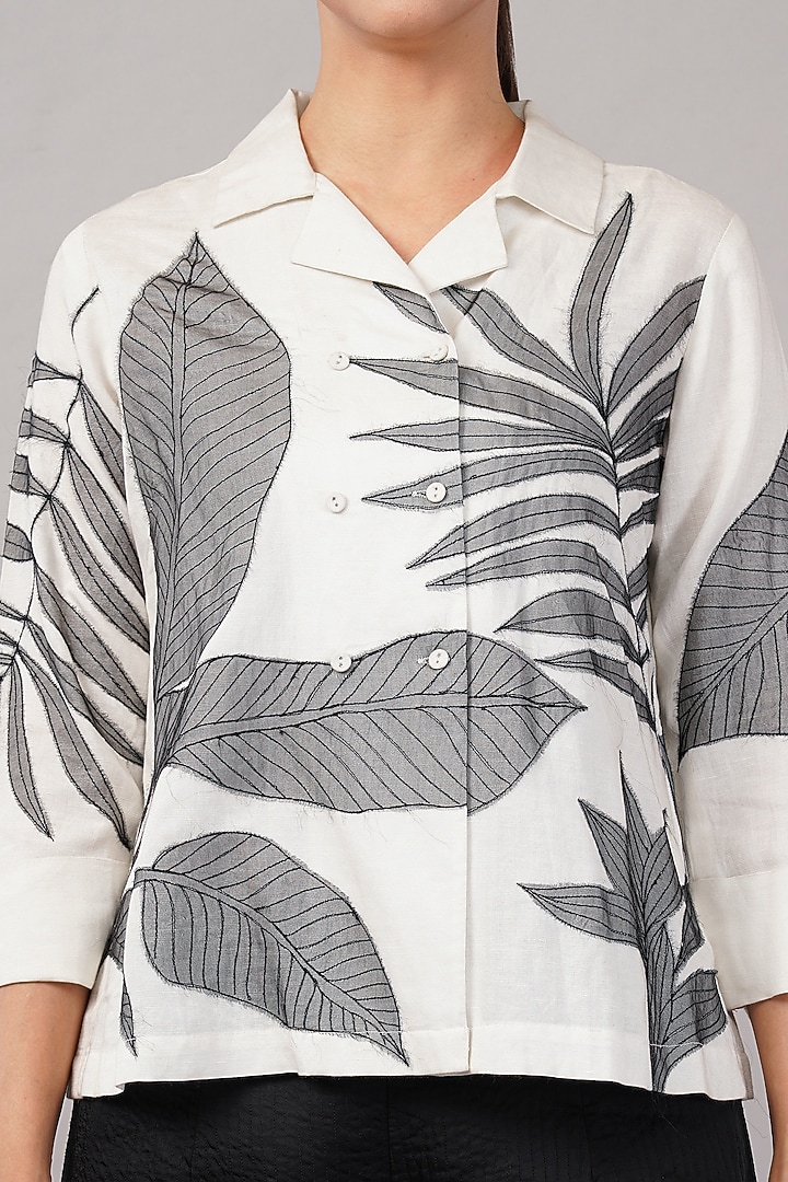Ivory Linen Blend Applique Top by Abraham & Thakore at Pernia's Pop Up Shop