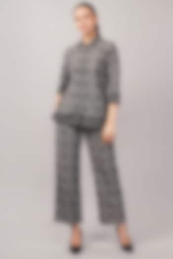 Grey Handwoven Silk & Cotton Trousers by Abraham & Thakore at Pernia's Pop Up Shop