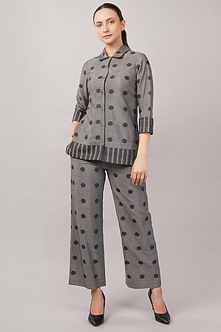 Grey Handwoven Silk & Cotton Trousers by Abraham & Thakore