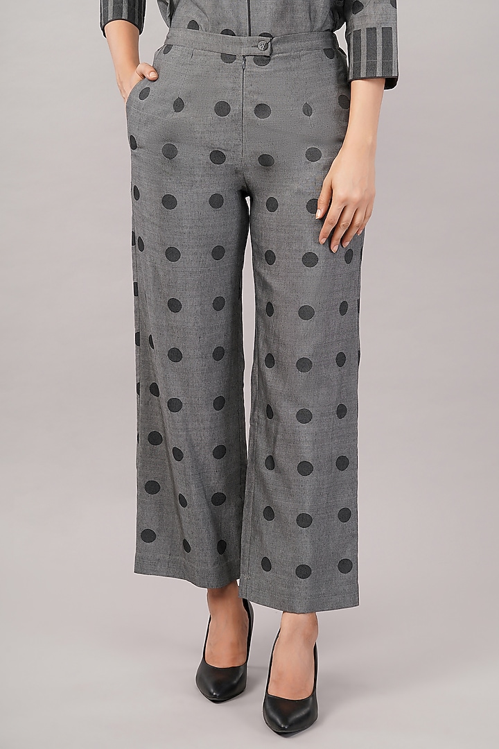 Grey Handwoven Silk & Cotton Trousers by Abraham & Thakore at Pernia's Pop Up Shop